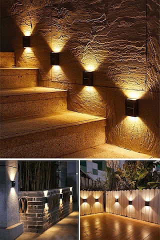 2 Adet Yeni Nesil Solar Çift Yönlü Duvar Lambası Güneş Enerjili Solar Aydınlatma Modern Dekorasyon Aplik Işık