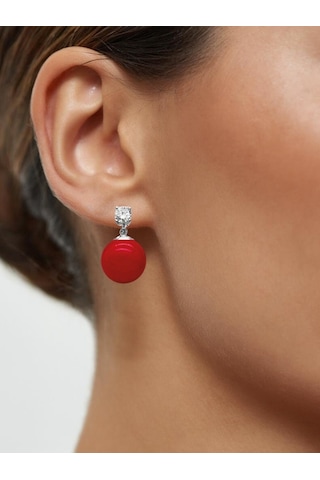 Işıltılı Mercan Taşlı Vidalı Gümüş Küpe