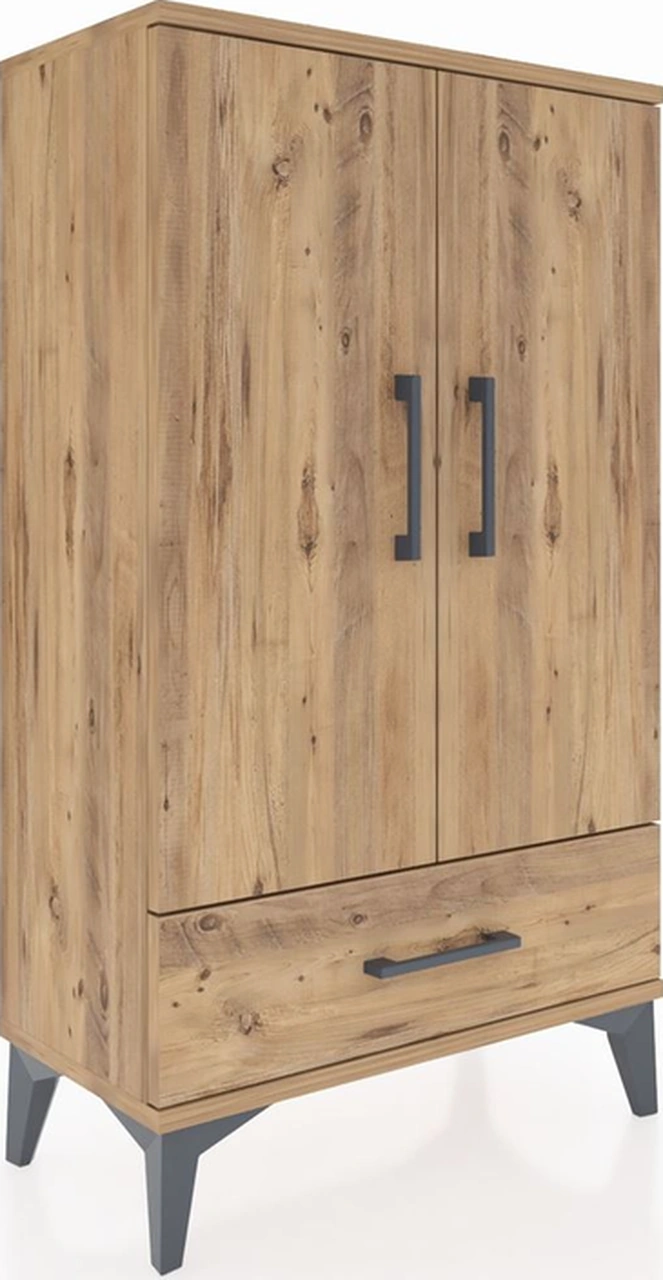 Arges Komodin 3 Raflı Tek Çekmeceli 2 Kapaklı 60x30x106 Çam-çam Çam