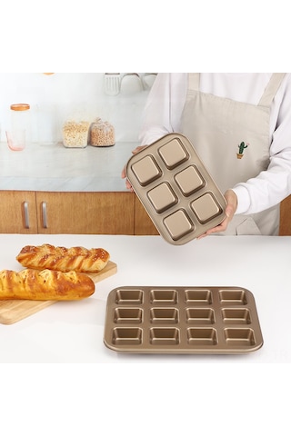 Yuntech01 Gri Kare 6'lı Fırın Tepsisi: İçsiz Karbon Çelik, Pasta-puding-ekmek Pişirme, Kolay Temizleme, Dayanıklı Fırın Aleti