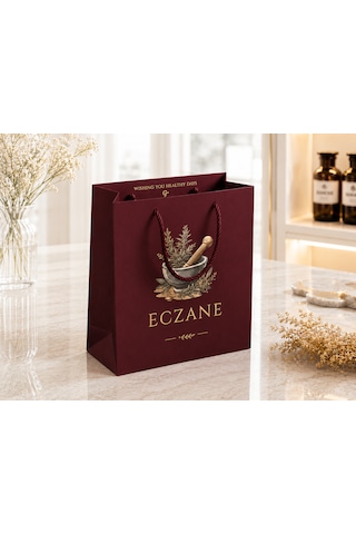 Eczane Karton Çanta Körüklü Premium Asil Bordo 14x8x20 Cm - 10 Adet
