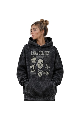 Sevbano Lana Del Rey Şarkıcı Baskılı Unisex Oversize Premium Yıkamalı Hoo Siyah