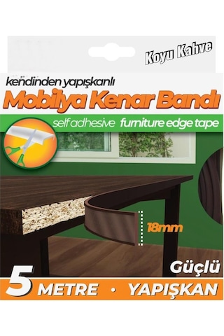 Kendinden Yapışkanlı Masa,raf,dolap,tezgah,mobilya Kenar Bandı 18mmx5 Metre-koyu Kahve