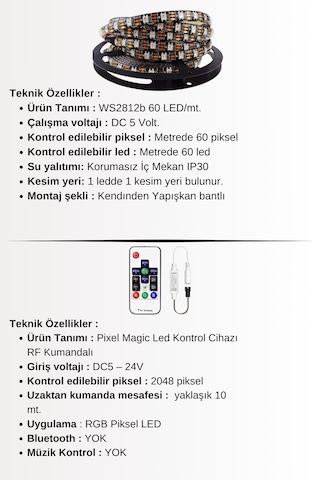 2mt. Ws2812b Kumandalı / Tak Çalıştır Adreslenebilir Şerit Led