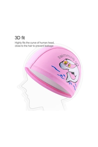 Dm Çocuk Yüzme Şapkası Pu Baskılı Sevimli Yunus Desenli Elastik Koyu Mavi Koyu Mavi