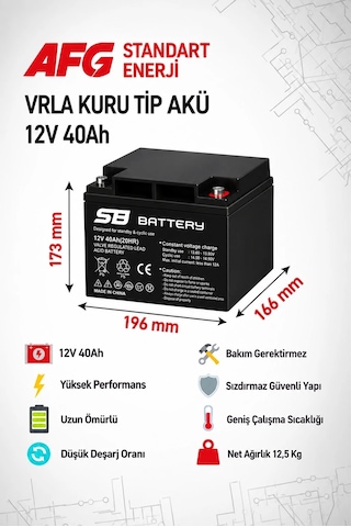 Sb Battery 12v 40ah Bakımsız Kuru Akü