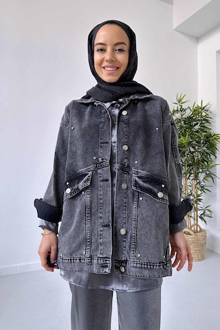 Çift Cep Taşlı Kot Ceket - Antrasit Antrasit