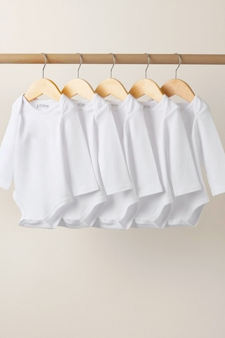 Lilabio %100 Organik Pamuk 5'li Beyaz Uzun Kollu Bebek Body Beyaz