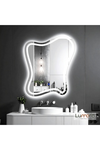 Elvenor Beyaz Led'li Lazer Kumlamalı Lavabo & Banyo Aynası Dokunmatik Sensörlü 90 X 70 Cm Cm