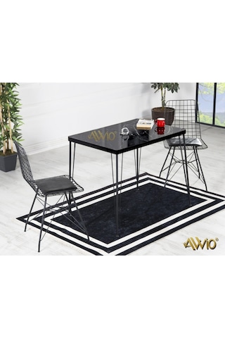 Avvio 60x90 Ezgi 2 Kişilik Yemek Masası Takımı-mutfak Masası Takımı-siyah Mermer Desenli Oval Kenar