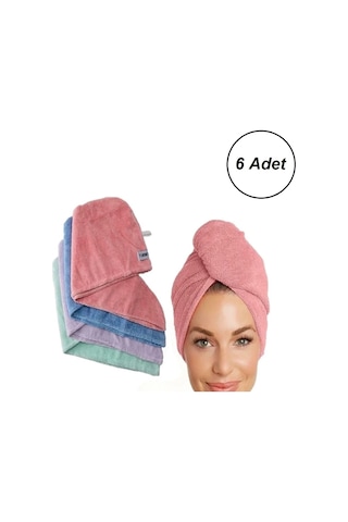 6 Adet Gold Kulcu Pamuk Dokuma Havlu Saç Bonesi Çok Renkli