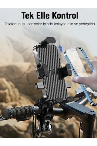 Polham Otomatik Kilit Sistemli Sarsılmaz Düşmez Gidon Uyumlu Bisiklet, Motosiklet Telefon Tutucu