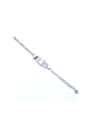 316l Çelik Pembe Nazar Boncuklu Hello Kitty Çocuk Bileklik Blk-961 Gümüş