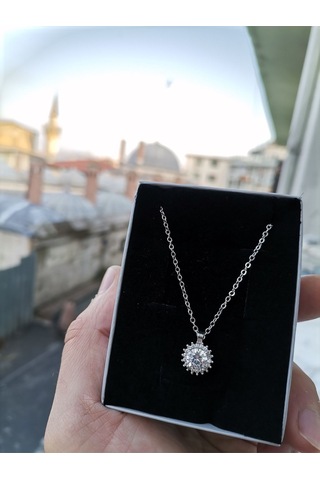 Ervanur Gümüş Kaplama Zirkon Tektaş Kadın Kolye Gümüş
