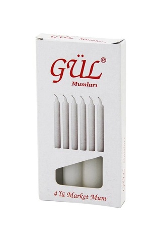4pcs - İnce Çap 1.6cm - Uzunluk 12cm Beyaz Klasik Market Mum 5580