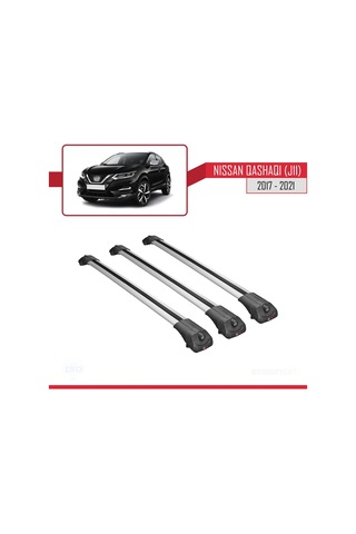Nissan Qashqai 2017-2021 Arası İle Uyumlu Ace-1 Ara Atkı Tavan Barı Gri 3 Adet Bar
