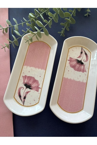 Pembe Gelincik 2 Adet Oval Kahvaltı Tabağı Pembe