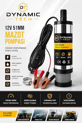 12 Volt Mazot Ve Su Zeytin Yağı Vs Sıvı Aktarma Pompası Dalgıç Pompa 60 Watt 51 Mm