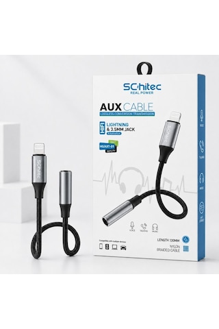Schitec Lightning To 3.5mm Aux Dönüştürücü 10cm Siyah Hg/axt-01