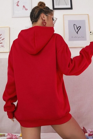 Pamuk Şardonlu Kapüşonlu Sweatshirt Kırmızı