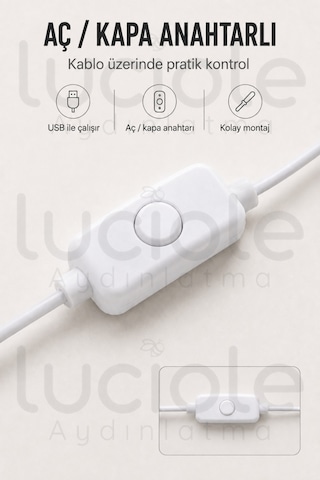 Usb Dolap Altı Led Aydınlatma 100 Cm Beyaz Işık Anahtarlı Yapışkanlı Mutfak Raf Lambası