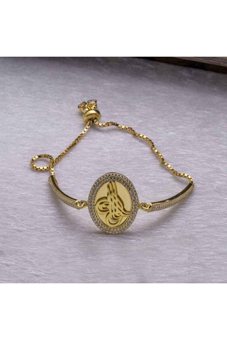 925 Ayar Gümüş Altın Yaldızlı Osmanlı Tuğralı Asansörlü  Bileklik