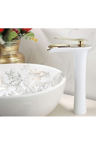 Yedi Yapı Şelale Çanak Lavabo Bataryası Beyaz-gold Beyaz