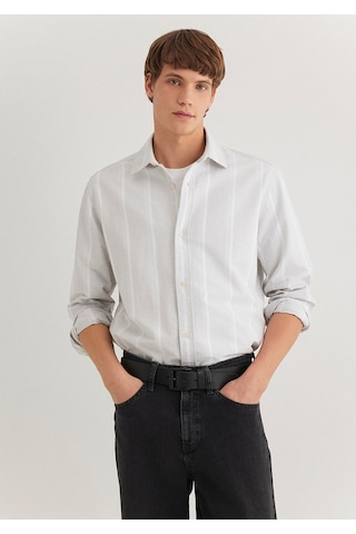 Mavi Çizgili Gri Gömlek Regular Fit / Normal Kesim 0211312-70075 Gri