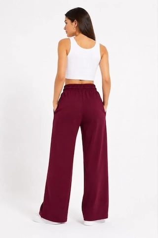 DefyModa Osy Modal Yumuşak Dokulu Nakışlı Cepli Oversize Bol Paça Eşofman Altı - Bordo