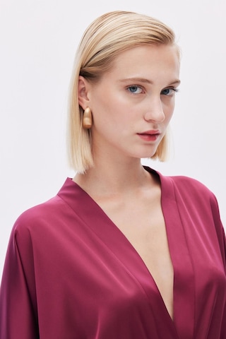 Fumée Bordo Kısa Saten Sabahlık / Kimono Bordo