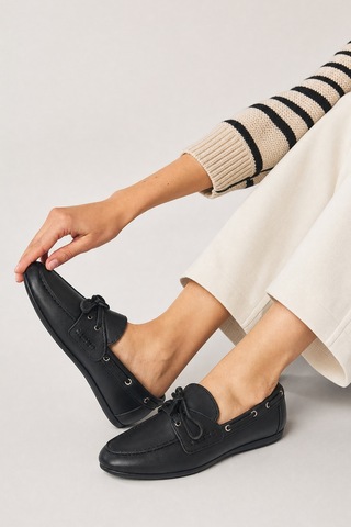 Luvi Shoes Osney Siyah Cilt Hakiki Deri Bağcıklı Kadın Loafer Ayakkabı