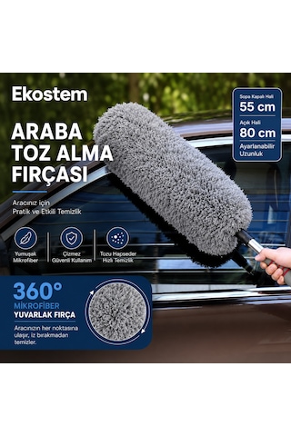 Teleskopik Saplı Araba Temizleme Püskülü Mikrofiber Oto Toz Alma Fırçası