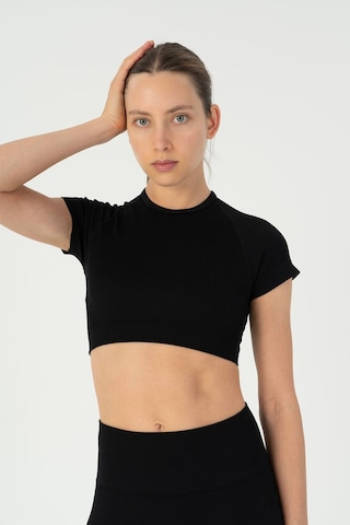Maraton Slimfit Kadın Bisiklet Yaka Siyah- Crop Top Siyah-
