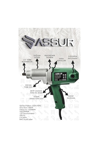 Assur Elektrikli 900W 300nm Somun Sıkma Sökme Makinesi - 2006