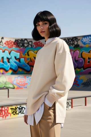 Benerly Kadın Bisiklet Yaka Düşük Kol Oversize Kalın Örme Sweatshirt Fonk Bej