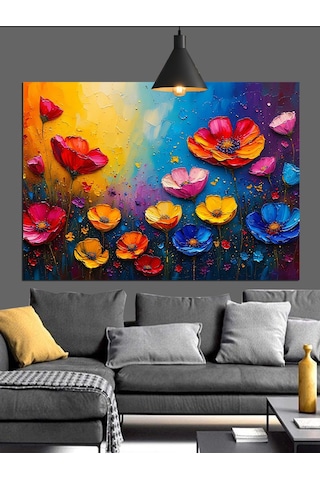 Canlı Renkli Çiçek Tarlası Dekoratif Kanvas - Mdf Ahşap Tablo