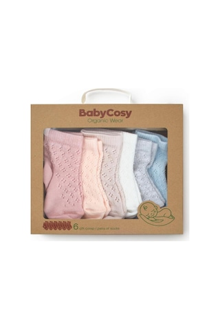Babycosy Organic Wear Bebek 6'lı Ajur Detaylı Çorap %100 Organik Pamuk, Bebek - Yenidoğan - Csyc1006 Karışık