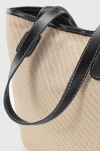 Housebags Doğal Hasır Siyah Deri Askılı Plaj Çantası Hasır Siyah