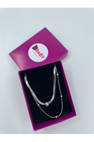 Xbaby İkili Küçük Toplu Çelik Gümüş Renk Kolye Gümüş