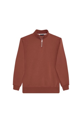 Tudors Unisex 3'lü Paket Lacivert-kahverengi-yeşil Relax Fit Pamuklu Yarım Fermuarlı Dik Yaka Sweatshirt-41764 Çok Renkli