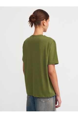 Dilvin Dekoratif Dikişli Bisiklet Yaka Tshirt 101a30312 Haki
