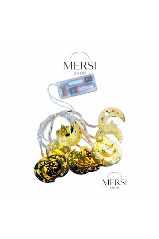 Mersi Shop Ramazan Ay Yıldız Gold Metal Led Işık 2 Metre Pilli Dekoratif Zincir Aydınlatma 1
