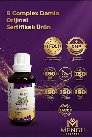 Tüy Dökülmesini Önleyici Ve Tüy Sağlığını Destekleyici Kediler İçin Biotin'li B Complex Damla 50 Ml