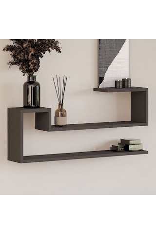 Ravi Dekoratif Duvar Rafı, Modern Kitaplık Ve Raf Ünitesi Antrasit