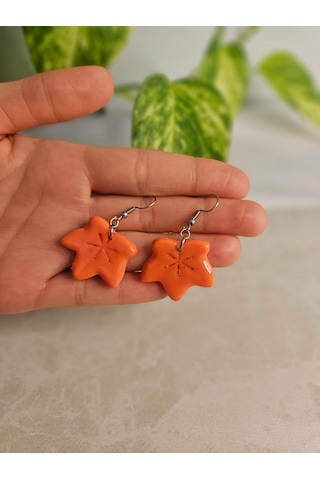 El Yapımı Polimer Kil Küpe-paslanmaz Çelik Aparatlı Turuncu Akçaağaç Yaprağı Sallantılı Küpe Maple Leaf