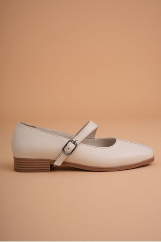 Analin Shoes Kadın Hakiki Deri Toka Detaylı Babet Krem