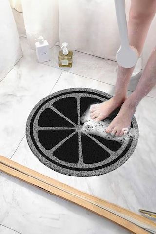 Limon Tasarımlı Yuvarlak Banyo Paspası Kaymaz Paspas Su Emici Islak Zemin Duşa Kabin Paspası 50x50cm Gri