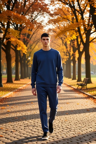 Benerly Erkek Düz Bisiklet Yaka Düşük Kol Uzun Kollu Sweatshirt Fonksiyon Indigo