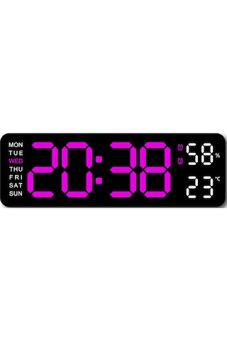 Teltree 9 İnç Büyük Sayıklı Duvar Saati - Sıcaklık, Nem, Hafta Günü Gösterici, Otomatik Işık Regülasyonlu Led Dijital Alarm Saat Kırmızı - Siyah