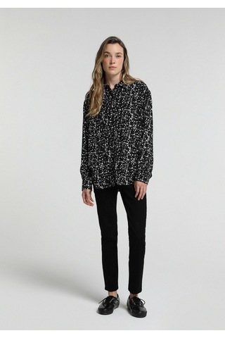 Colin's Colins Boyfriend Fit Shirt Neck Baskılı Kadın Siyah Uzun Kol Gömlek Cl1081697 Q1.v1 Blk